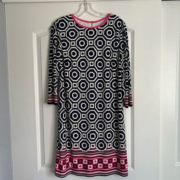 Eliza J Patterned Navy and Pink Shift Dress 12 - Picture 1 of 6